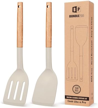 BUNDLEPRO Silicone Spatula, Solid & Slotted Turner, BPA-Free, 2 Pack