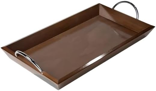 Wooden Tabletop Tray with Chrome Handles, 18 x 10 Inch Walnut Finish
