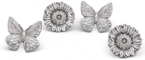 Arthur Court Napkin Ring Set - Butterfly and Flower Design - Artisan