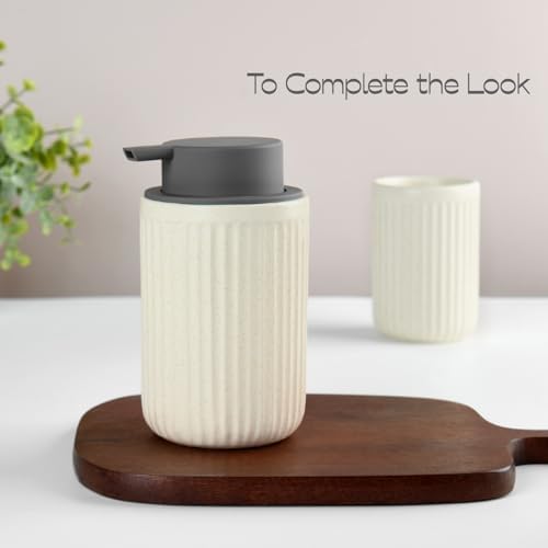 Speckled Beige Rippled Ceramic Foaming Soap Dispenser, Modern