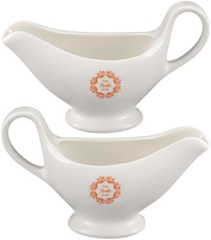 Bokon 2 Pack Thanksgiving White Gravy Boat 8 oz Sauce Boat White