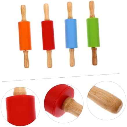 Mikinona 4pcs Silicone Rolling Pin Wood Handle Baking Roller Rolling