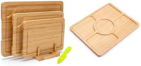 3-Piece Bamboo Cutting Boards and 1-Piece Rectangular Divided Wood