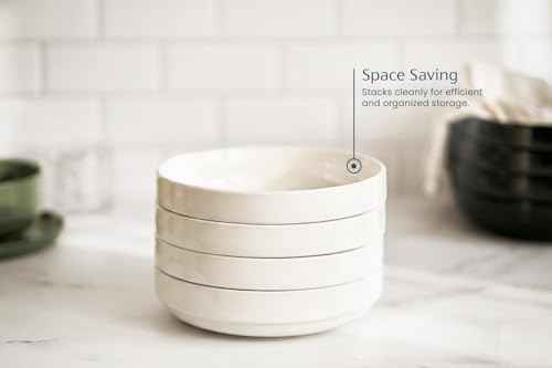 KooK Ceramic Pasta Bowls, Wide & Shallow, Set of 4, White