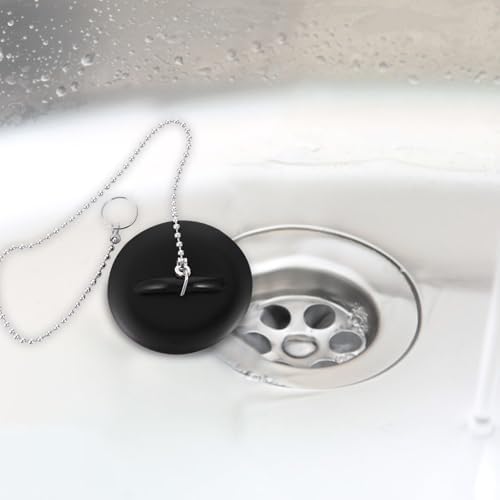 Black Silicone Drain Stopper 2 Piece Set with Chain Design