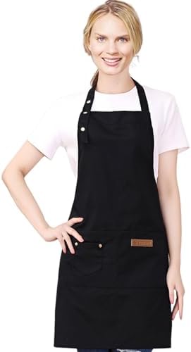 Kitchen Cooking Apron for Women Men with Big Pockets Canvas Waterproof