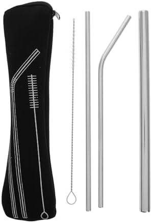 Drinking Straws Set Wide Curved Metal Stainless Steel with Cleaning