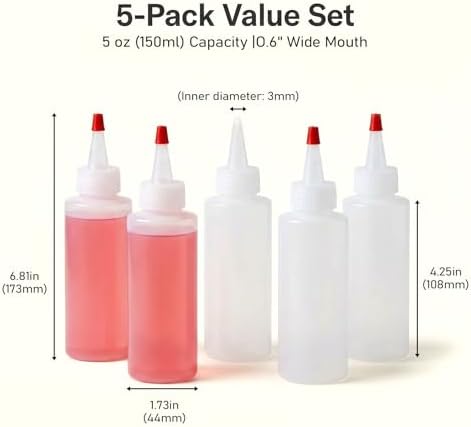 5 Pcs Mini Squeeze Bottles for Sauces, 5OZ Small Condiment Squeeze