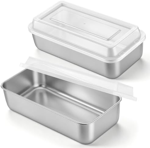 LIANYU 9 x 5 Inch Loaf Pan with Lid, Stainless Steel Bread Pan, Set of
