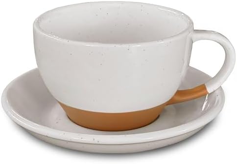 MORA Ceramic Latte Art Mug With Saucer - 10.5 oz, Round Bottom For