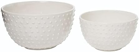 Transpac VIP Dolomite 11 in. White Dotted Texture Hobnail Mixing Bowls