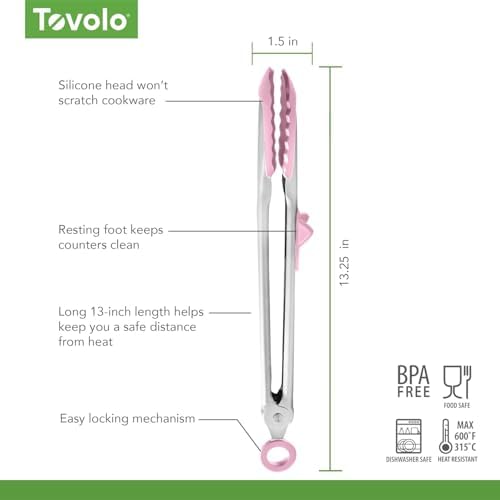 Tovolo 13-Inch Silicone-Tipped Kitchen Tongs, Pink