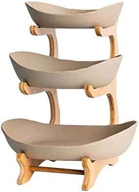 3 Tier Fruit Basket, Ceramic Fruit Bowl for Kitchen Counter, Home Fruit Bowl Set with Holder for Fruit Veggies Tray Snacks Nuts Bread Candy Storage Holder (Porcelain)