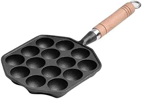14 Holes Takoyaki Pan, 1.5" Holes Dia Nonstick Cast Iron Octopus Meat Balls Mold Maker, Takoyaki Maker with Detachable Handle, Takoyaki Pan Cast Iron for Home Pancake Baking