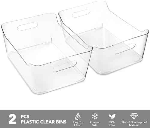 Tiawudi 2 Pack Plastic Storage Bins, Extra Large Pantry Organizer, 13.5" x 10" Clear Storage Containers and Organizer Bins, Multi-Use Bins for Home, Kitchen, Closet and Cabinet