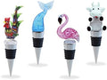 Cheers Mermaid Tail, Flamingo, Rooster, and Cow Glass Wine Stopper Set