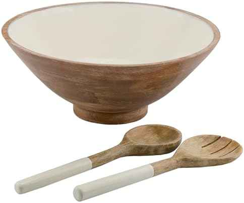AuldHome Design Wooden Salad Bowl Set (Large Serving Bowl w/Utensils)