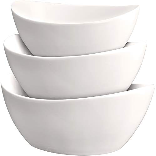 3 Piece Serving Bowl Set – Elegant White Porcelain Salad Bowls for