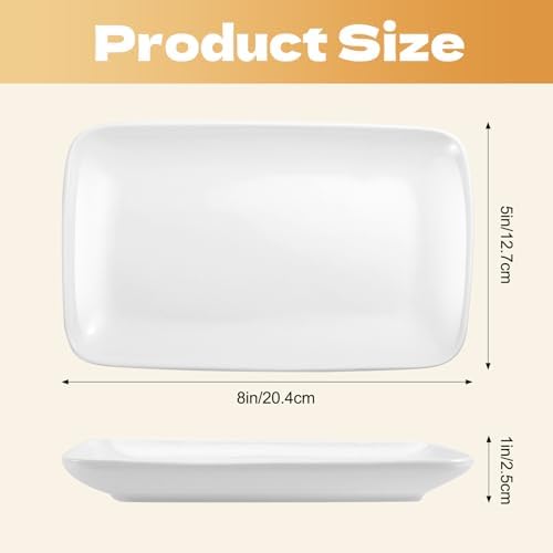 Set of 8 Rectangular Salad Plates, 8 Inch, White