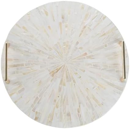 PEMAR Mother of Pearl Decorative Tray, 13" Round with Gold Metal