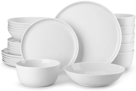 MALACASA 24-Piece Dinnerware Set for 6, White Porcelain Dishes
