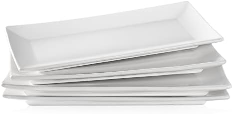 LIFVER Serving Platter, White Rectangle Plates Set of 4, 10 Inches