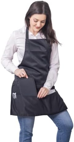 iServ Black Full Length Clip-on Bib Apron with 5 Pockets and Zipper