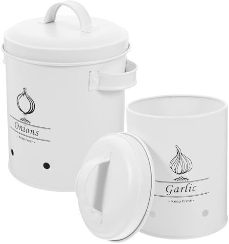 2Pcs White Iron Onion Potato Garlic Storage Bins, Kitchen Canisters