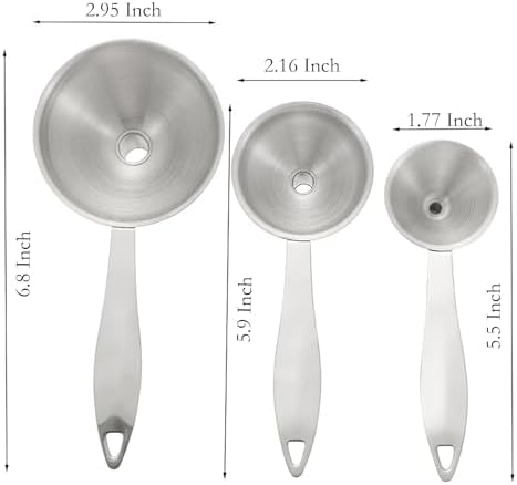 Stainless Steel Funnel, 3 Pcs 3 Different Size Funnels with Handle and