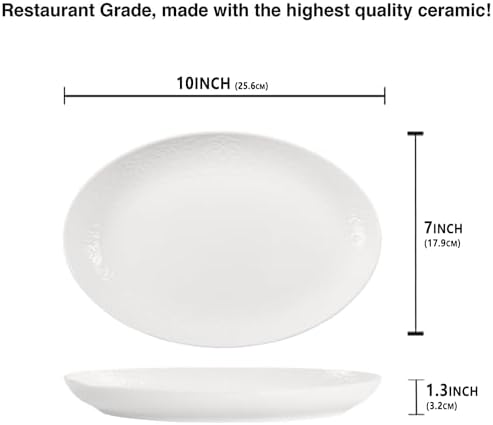 Ceramic Serving Platters Set of 4, White 10 Inch Oval Relief Platters