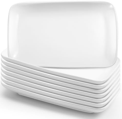 Set of 8 Rectangular Salad Plates, 8 Inch, White