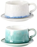 KAMMAK Tea Cups and Saucers Set of 2, 7.5 oz Glaze Coffee Mugs, 726N