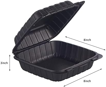 8X8" 1-Compartment 50-Pack Plastic Clamshell To Go Containers Food