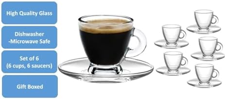 BOHEM'S Espresso Cups, 3.2 oz Small Demitasse Clear Glass Espresso