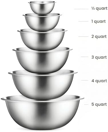 FineDine Stainless Steel Mixing Bowls Set, 6-Piece Metal Bowls
