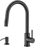 FORIOUS Pull Down Kitchen Faucet with Soap Dispenser, Matte Black