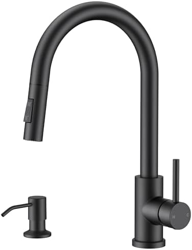 FORIOUS Pull Down Kitchen Faucet with Soap Dispenser, Matte Black