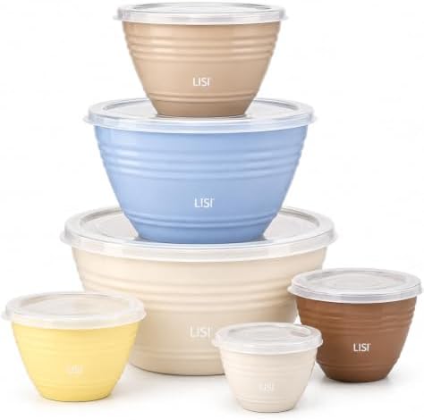 LISI 12-Piece Mixing Bowls Set, 6 Bowls with Clear Lids, Microwave