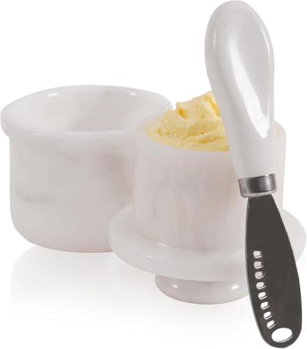 Marble Butter Keeper, Elegant French Style White Butter Dish with Lid