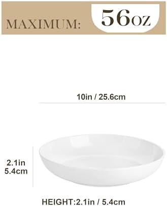MALACASA 10" Large Pasta Bowls Set of 4, 56 OZ Wide and Shallow Salad