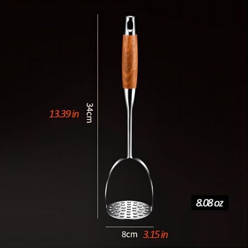 13.5" Stainless Steel Potato Masher with Wooden Handle - Heavy Duty