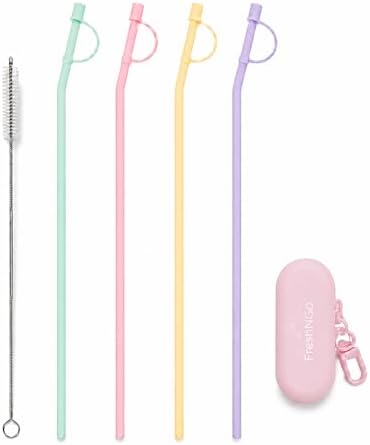 11.6in 10PCS Bent Silicone Straw Set with Caps, Case & Brush