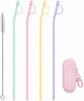 11.6in 10PCS Bent Silicone Straw Set with Caps, Case & Brush