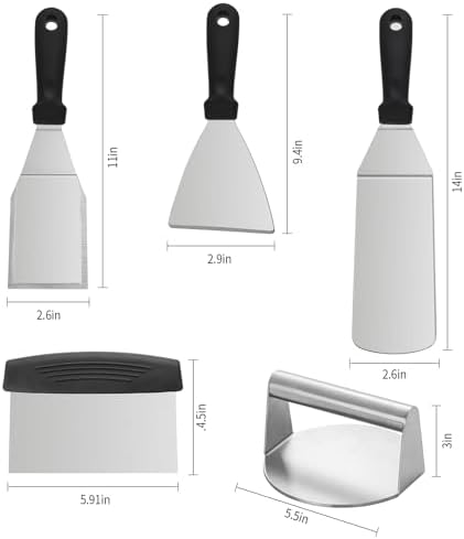Heavy Duty Stainless Steel Spatula Set - Griddle Scraper & Press