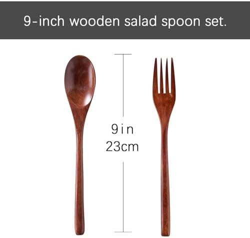 LiTY Glass Salad Bowl Set, 9′′ Medium Salad Servers with Acacia Wood
