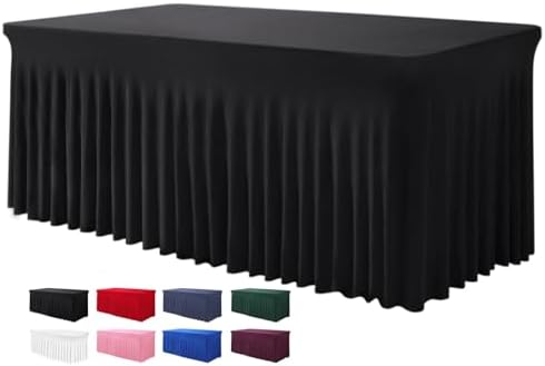 BDDC One-Piece Spandex Black Table Cloth Skirt for 6FT Rectangle
