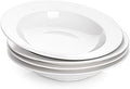 DOWAN Soup and Pasta Bowls Set of 4, White Porcelain Wide Rim Salad