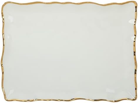 Regency Gold Porcelain Rectangular Platter with Scalloped Edges