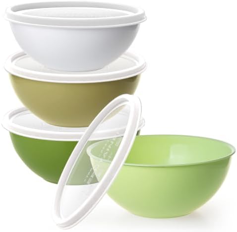 Greentainer 4-Piece Plastic Mixing Bowl Set with Lids for Kitchen