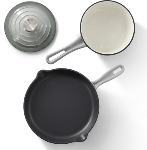 7 Piece Enameled Cast Iron Cookware Set, Heavy Duty Pots and Pans with
